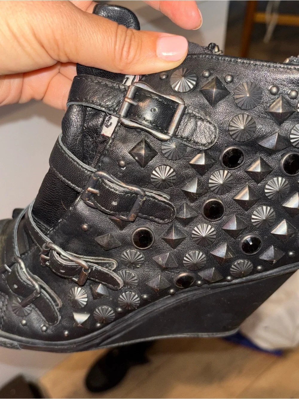 Ash Black Studded Wedge Ankle Boots